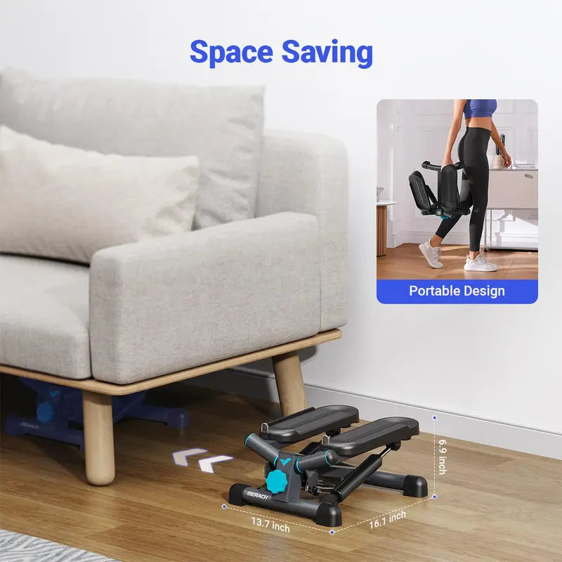 Mini Stepper for Home Workout – Adjustable Resistance Stair Stepper with Resistance Bands