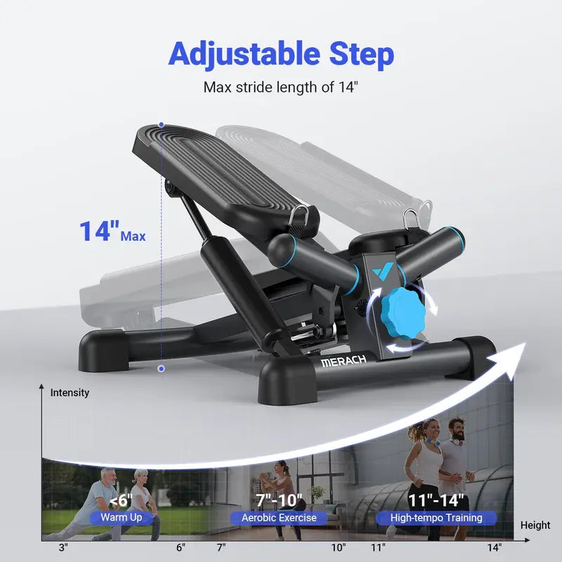 Mini Stepper for Home Workout – Adjustable Resistance Stair Stepper with Resistance Bands